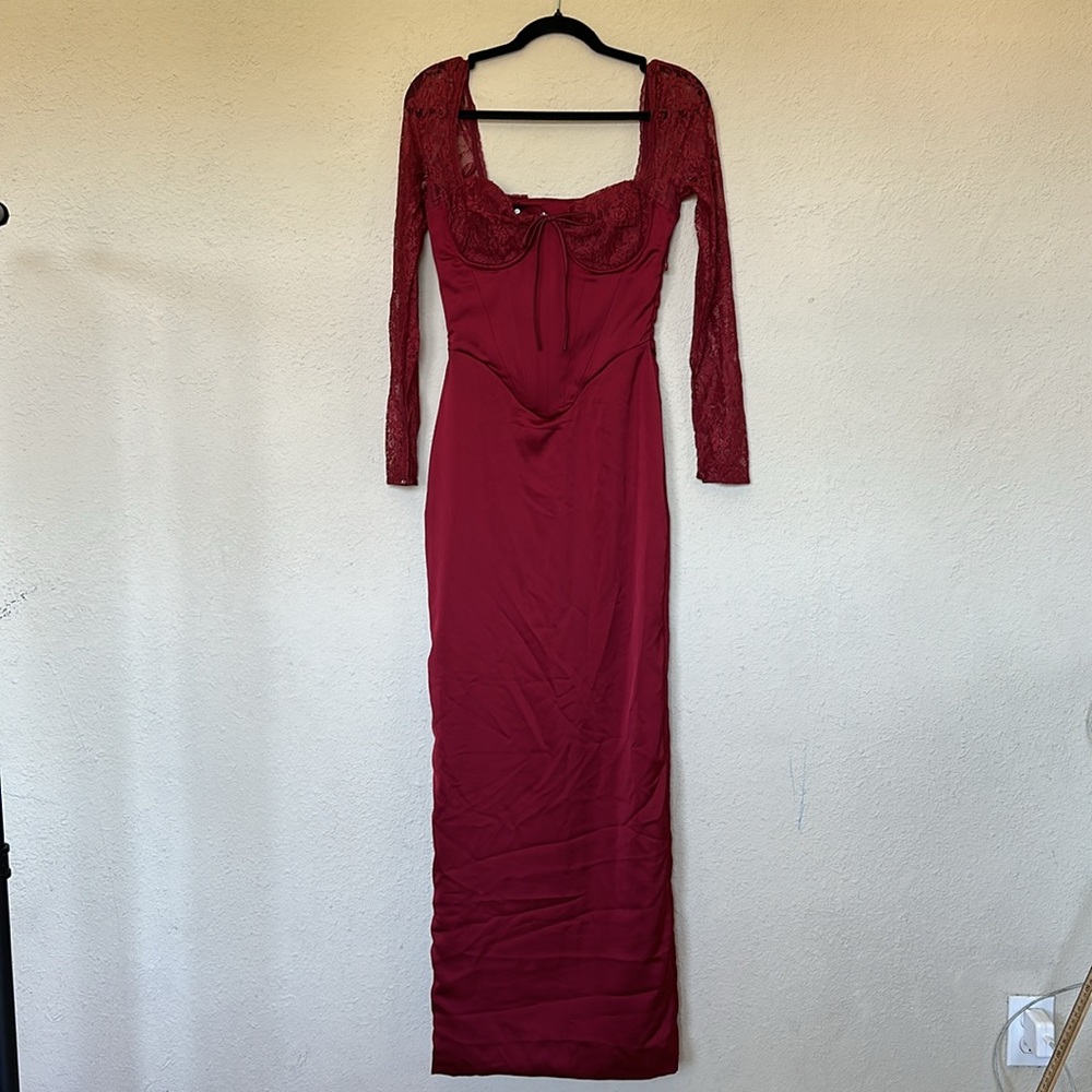 HOUSE OF CB XS A-C 'Perdi' Berry Satin Maxi Dress with Corset NWOT size XS - Picture 9 of 15
